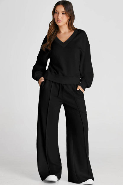V-Neck Long Sleeve Top and Pants Active Set for Women - Selvanelle
