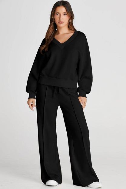 V-Neck Long Sleeve Top and Pants Active Set for Women - Selvanelle