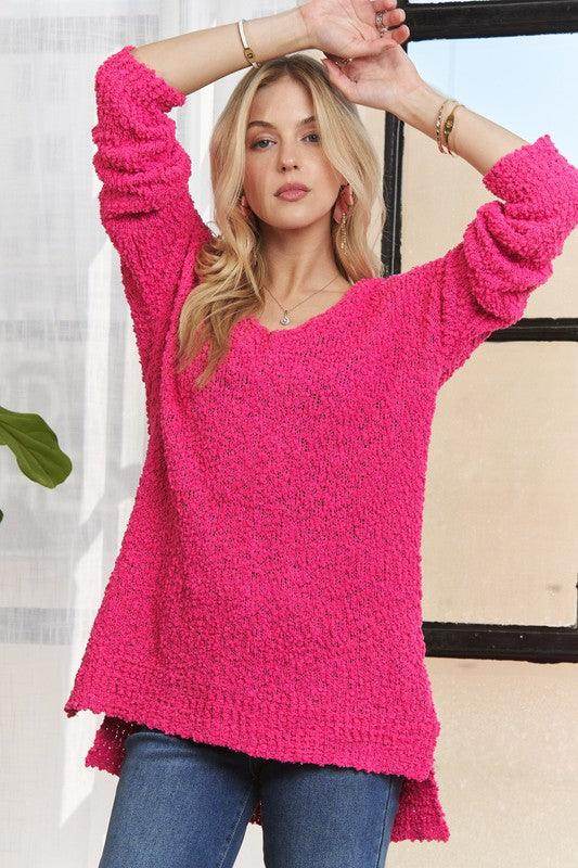 ADORA High-Low Side Slit V-Neck Sweater for Women - Selvanelle