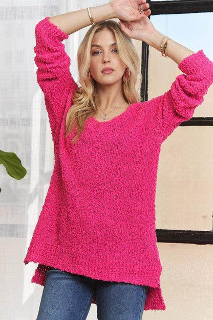 ADORA High-Low Side Slit V-Neck Sweater for Women - Selvanelle