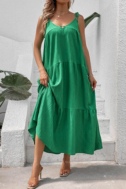 Perfee Tie-Shoulder Tiered Maxi Dress for Vacation Wear - Selvanelle