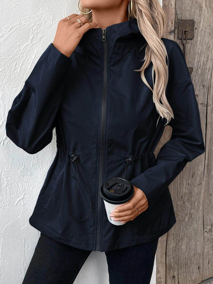 Ivy Lane Drawstring Zip Up Hooded Jacket for Women - Selvanelle
