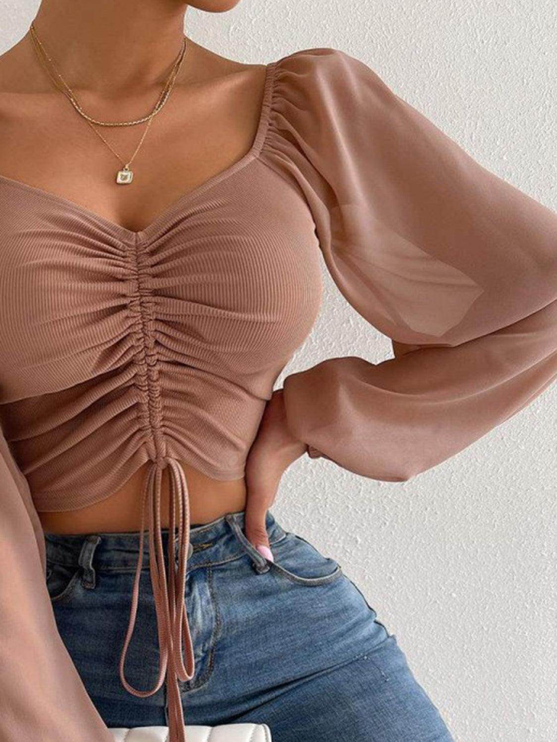 Drawstring Sweetheart Neck Cropped Top for Stylish Looks - Selvanelle
