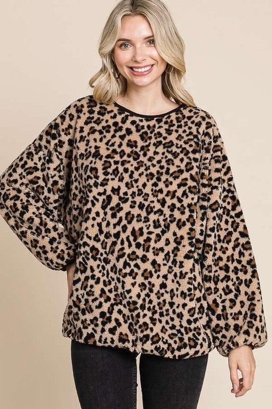 Culture Code Leopard Faux Fur Round Neck Top for Women