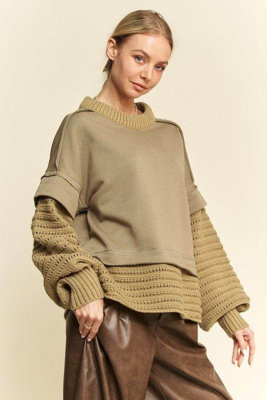 Davi & Dani Faux Layered Round Neck Sweater for Women - Selvanelle