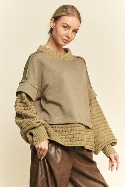 Davi & Dani Faux Layered Round Neck Sweater for Women - Selvanelle