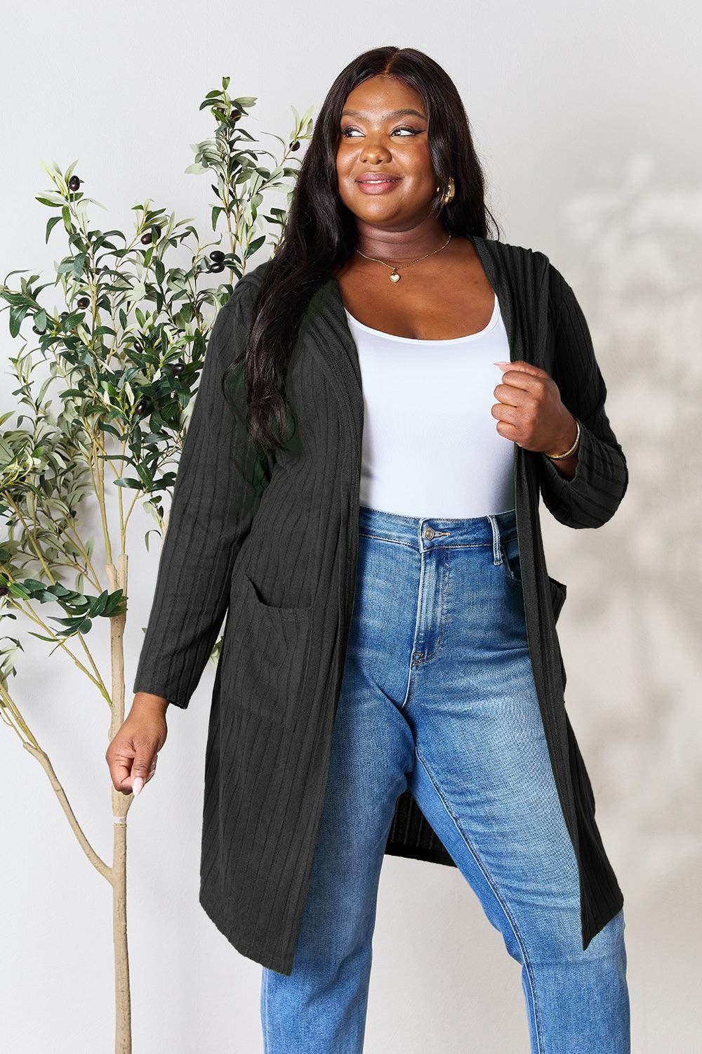 Basic Bae Full Size Hooded Sweater Cardigan for Women - Selvanelle