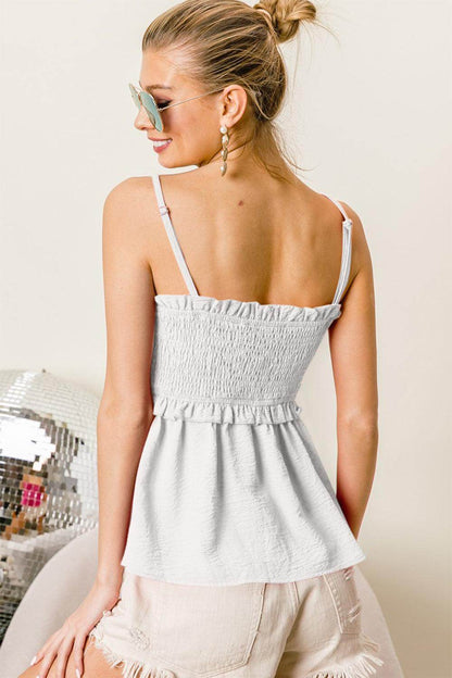 BiBi Ruffle Edge Smocking Babydoll Cami for Women - Selvanelle