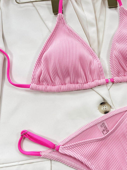 Ribbed Tie Back Bikini Set - Selvanelle