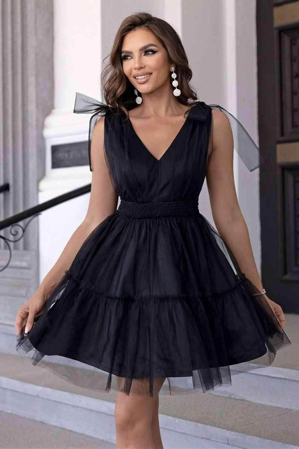 V-Neck Shoulder Detail Mesh Dress for Stylish Women - Selvanelle