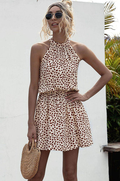 Stylish Printed Grecian Neck Mini Dress for Women - Selvanelle