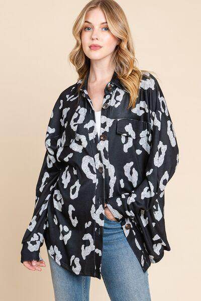 BOMBOM Animal Print Button Up Knit Shacket for Women - Selvanelle