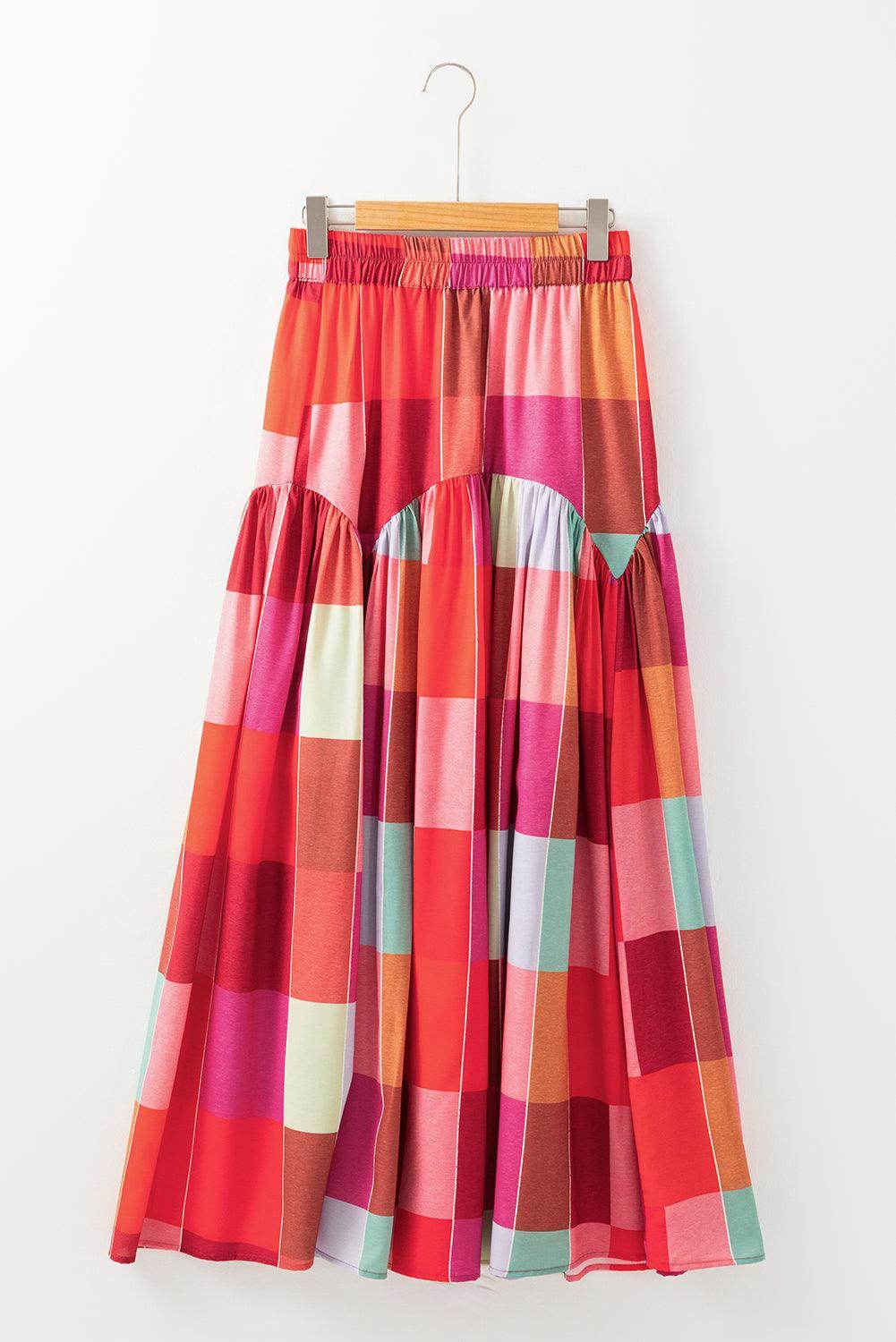 Color Block Elastic Waist Maxi Skirt for Women Fashion - Selvanelle