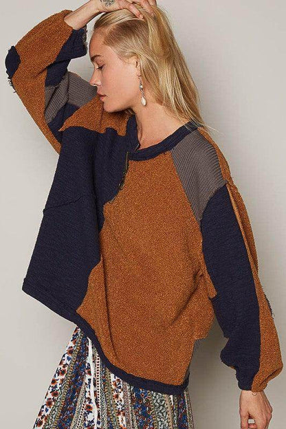 POL Color Block Half Zip Dropped Shoulder Sweatshirt for Women - Selvanelle