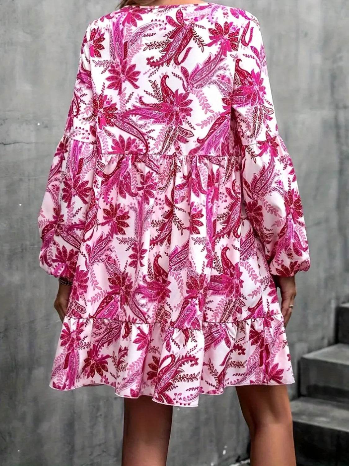 Floral V-Neck Balloon Sleeve Dress - Selvanelle