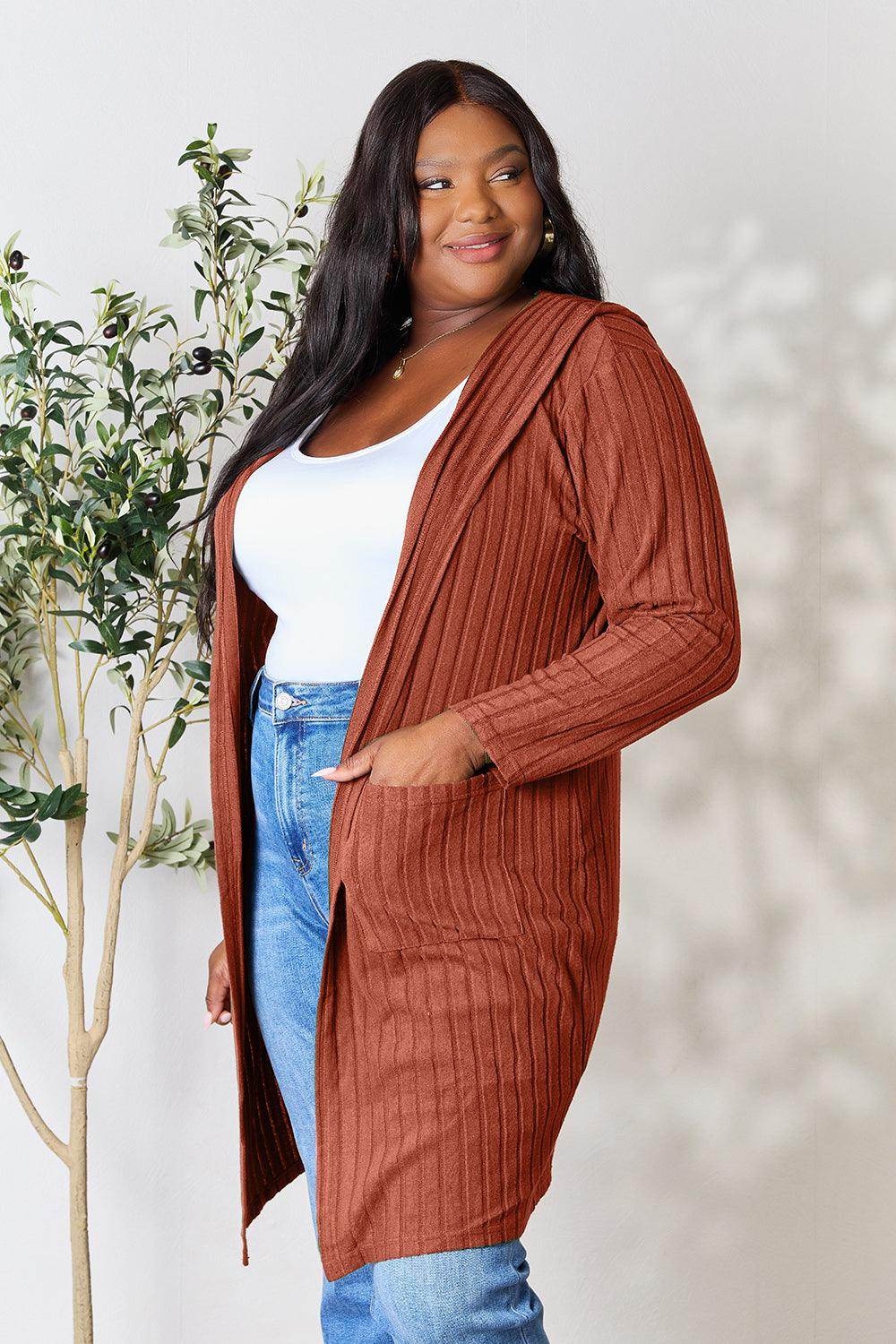 Basic Bae Full Size Hooded Sweater Cardigan for Women - Selvanelle
