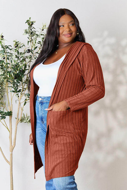 Basic Bae Full Size Hooded Sweater Cardigan for Women - Selvanelle