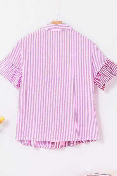Button Down Striped Ruffled Hem Shirt for Stylish Outfits - Selvanelle
