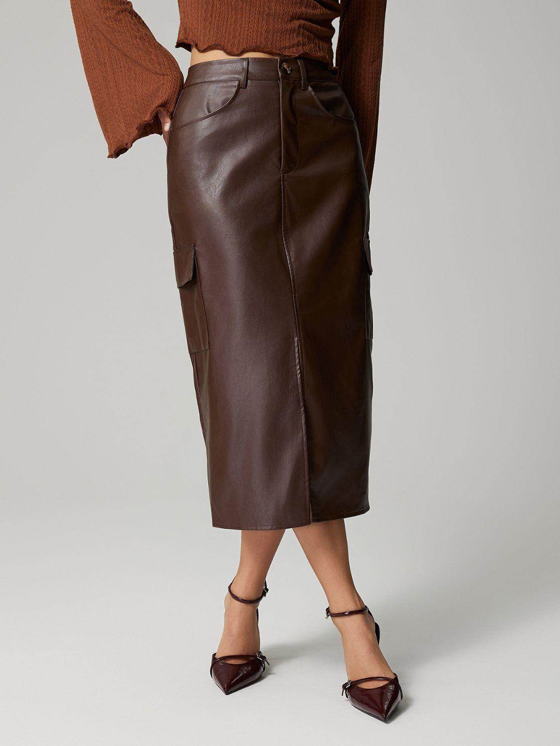 Slit Midi Skirt with Pockets for Effortless Style - Selvanelle