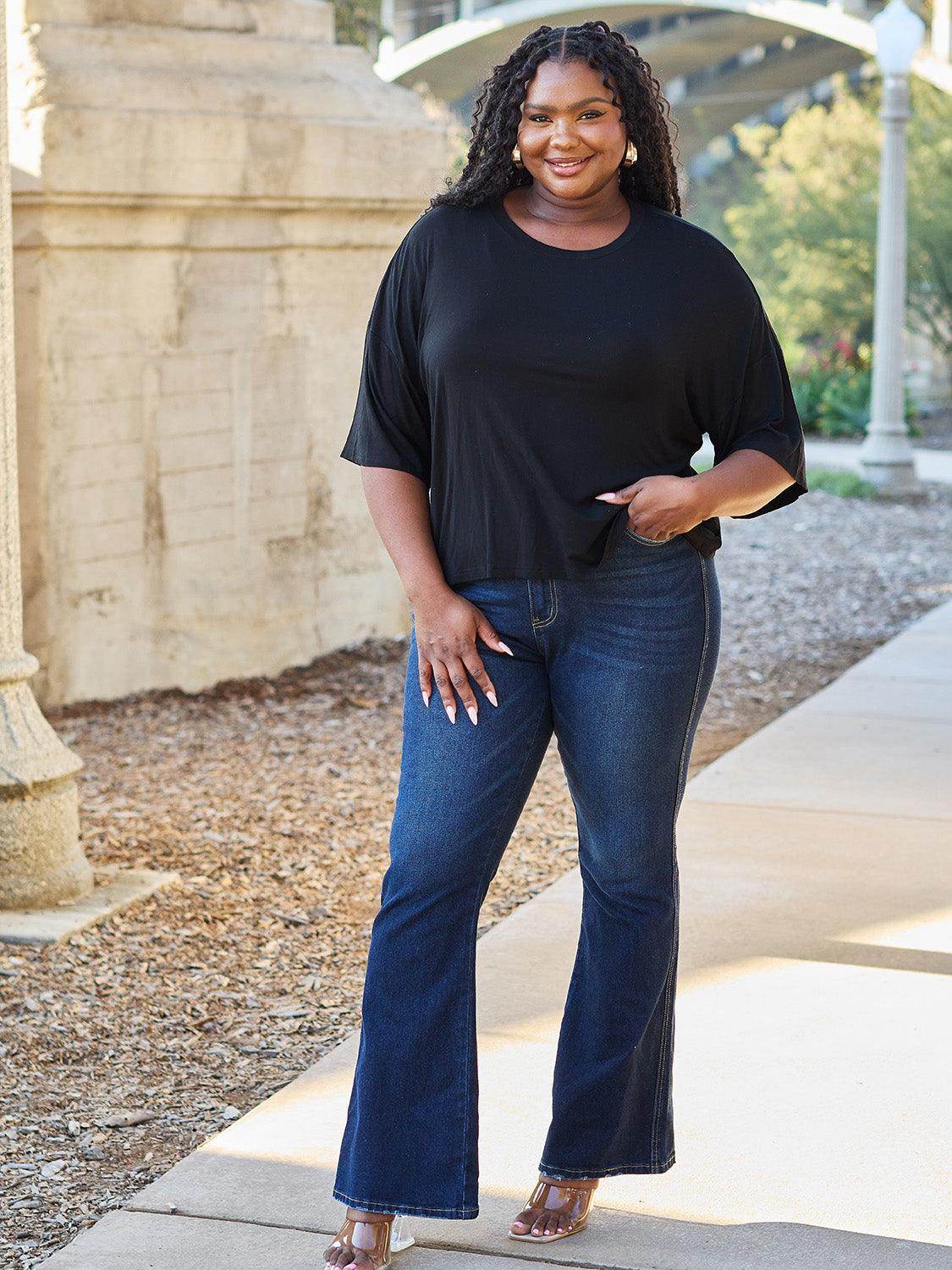Basic Bae Full Size Round Neck Drop Shoulder T-Shirt for All - Selvanelle