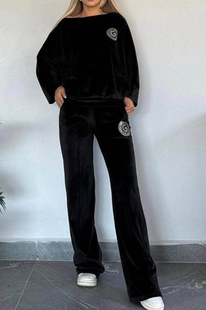Full Size Boat Neck Long Sleeve Top and Pants Set Outfit - Selvanelle