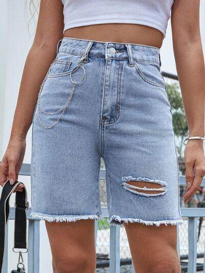 Distressed Raw Hem Denim Shorts for Women Casual Style - Selvanelle
