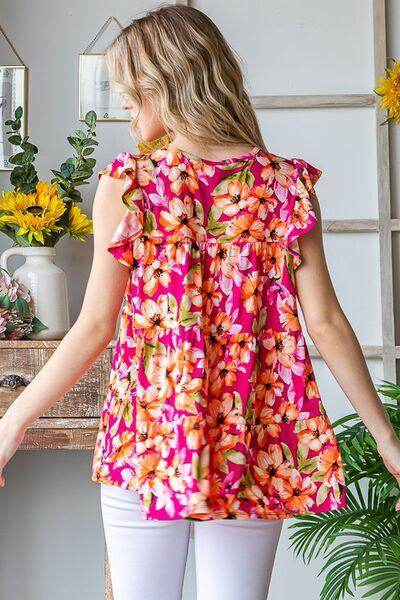 Heimish Full Size Butterfly Sleeve Floral Tiered Top Plus Size - Selvanelle
