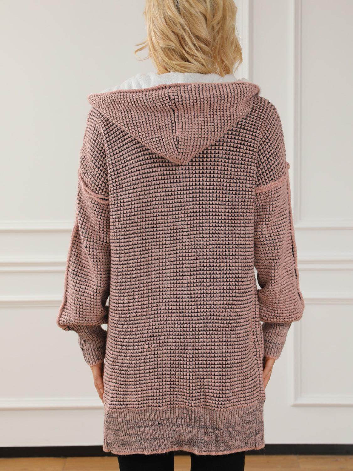 Open Front Hooded Winter Coat with Pockets for Women - Selvanelle
