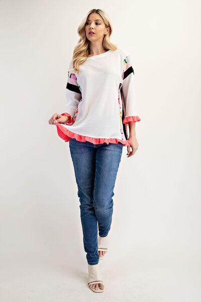 Celeste Full Size Ruffle Sleeve Color Block Top Plus Size - Selvanelle