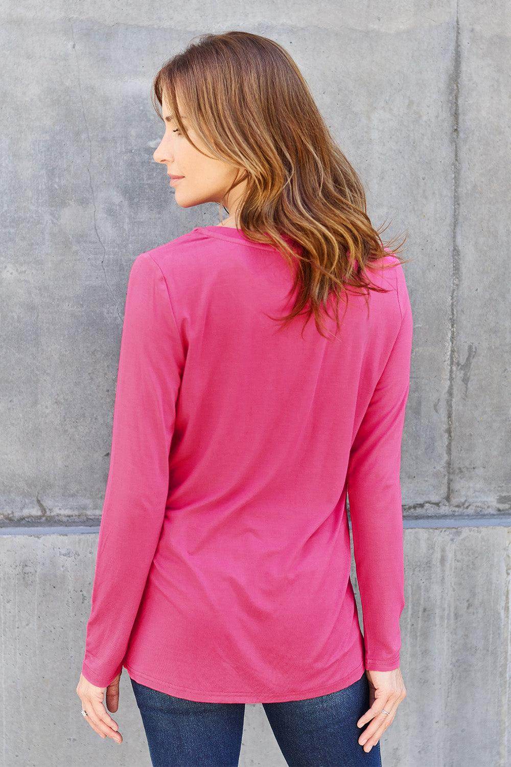 Basic Bae Full Size V-Neck Long Sleeve Top for Women - Selvanelle