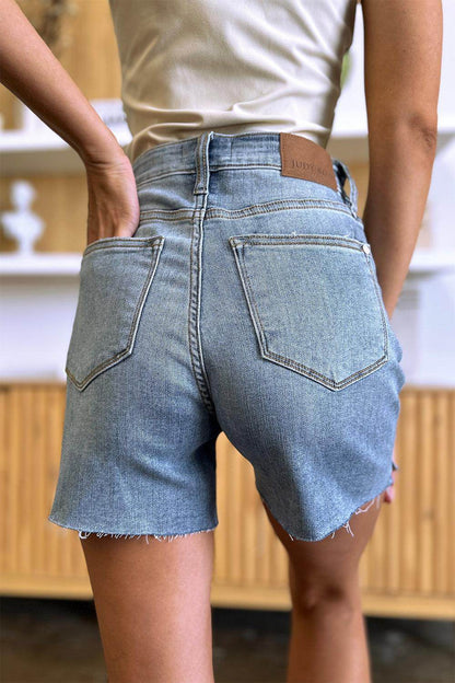 Judy Blue Full Size High Waist Raw Hem Denim Shorts for Women - Selvanelle