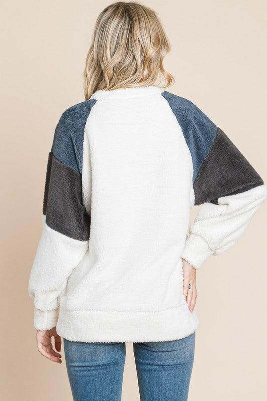 Culture Code Color Block Faux Fur Raglan Sleeve Sweatshirt - Selvanelle