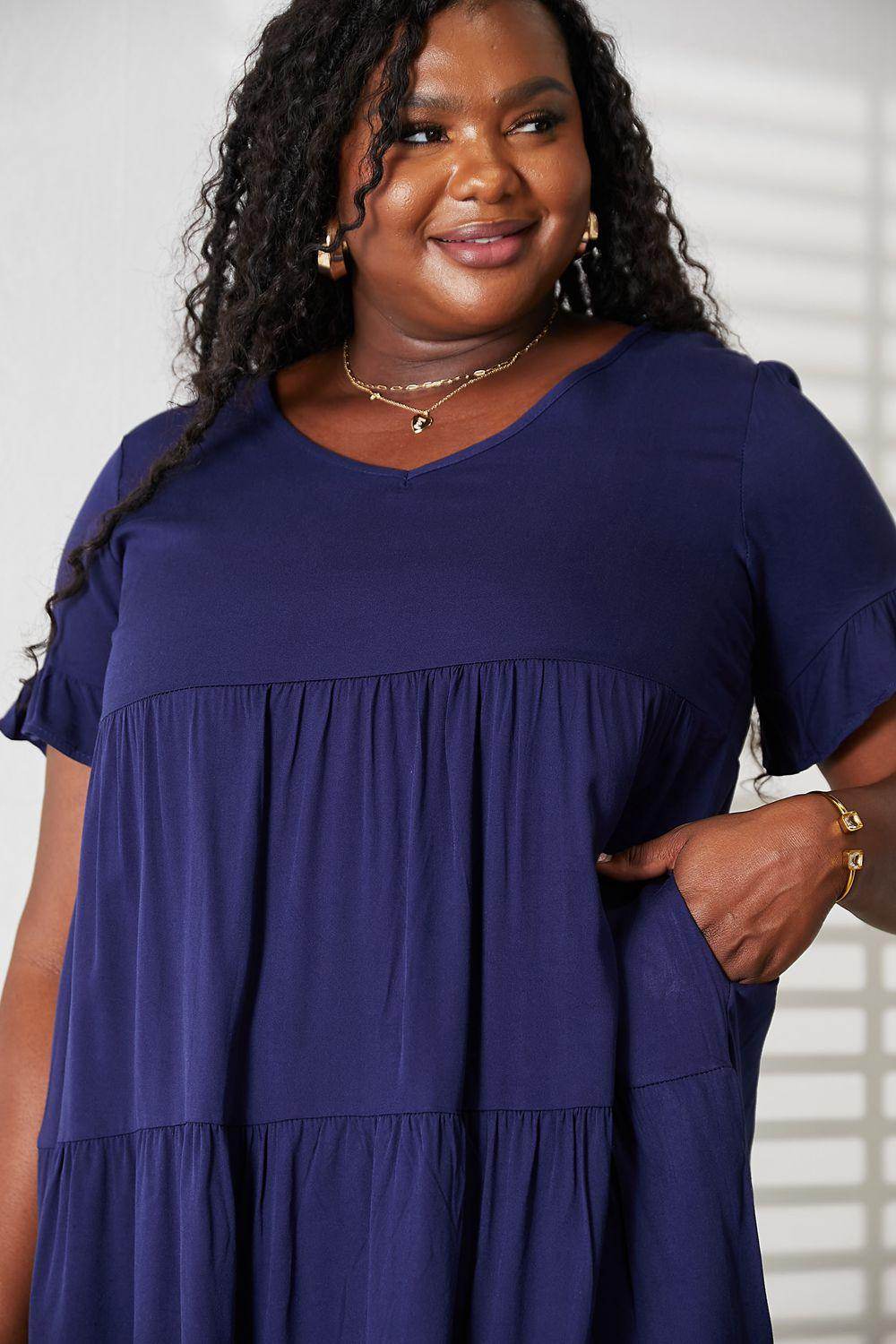 Mandy V-Neck Flounce Sleeve Tiered Dress for All Occasions - Selvanelle