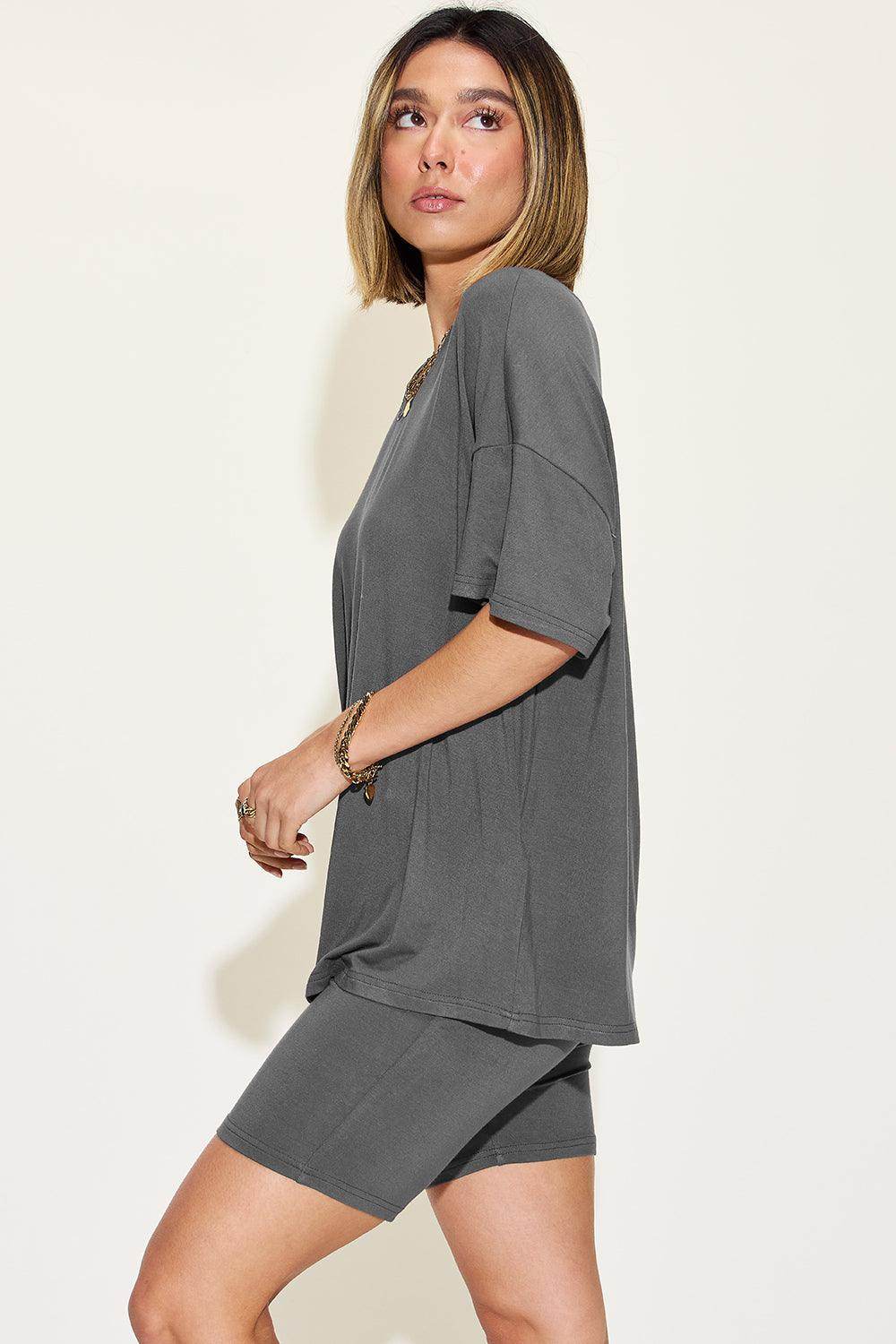 Basic Bae Full Size V-Neck Drop Shoulder T-Shirt Set - Selvanelle