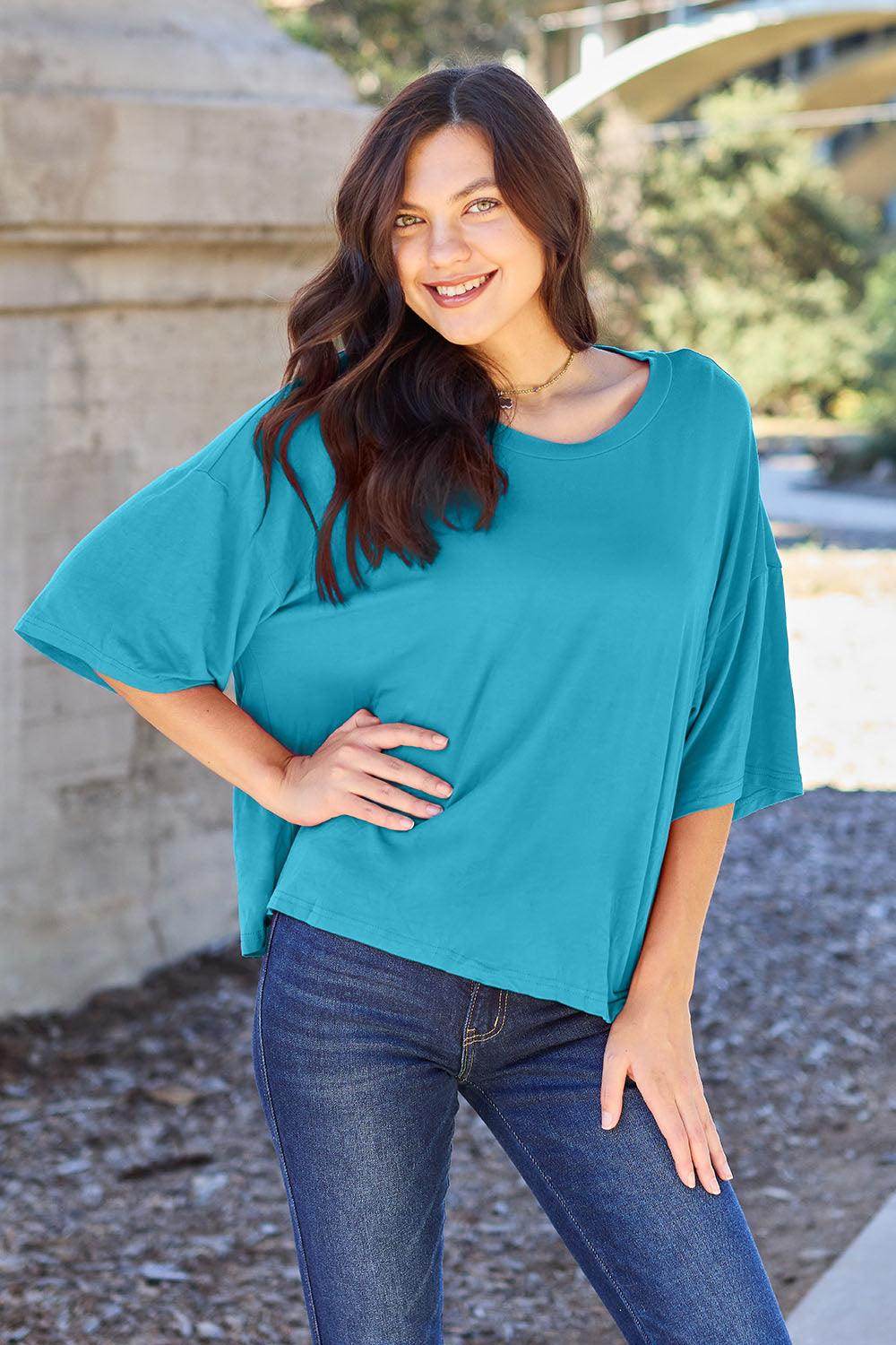 Basic Bae Full Size Round Neck Drop Shoulder T-Shirt for All - Selvanelle
