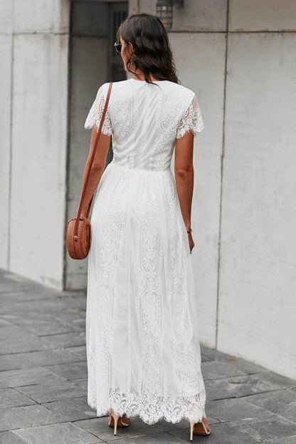 Scalloped Trim Lace Plunge Dress for Elegant Occasions - Selvanelle