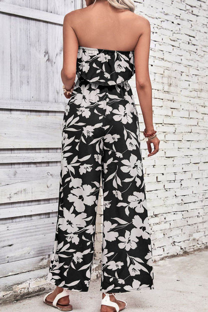 Perfee Floral Strapless Wide Leg Jumpsuit - Selvanelle