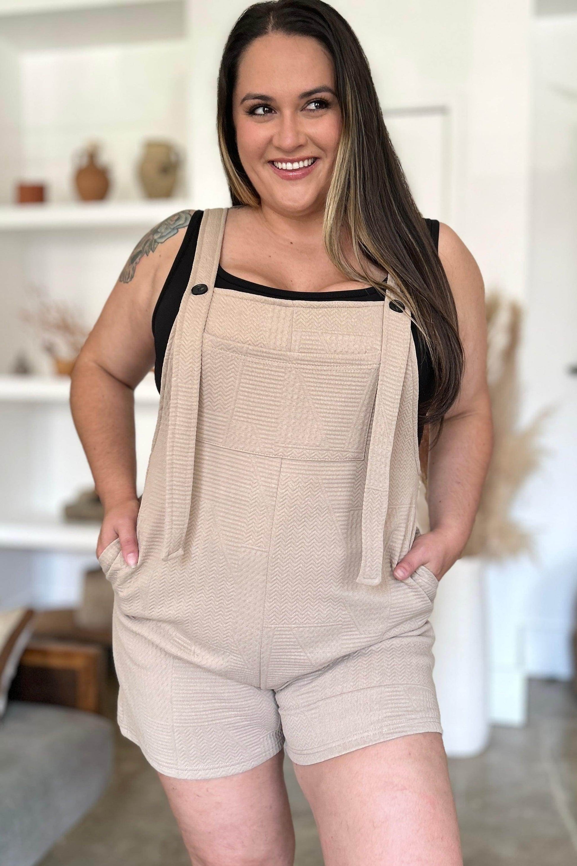 Double Take Full Size Texture Sleeveless Romper for Women - Selvanelle