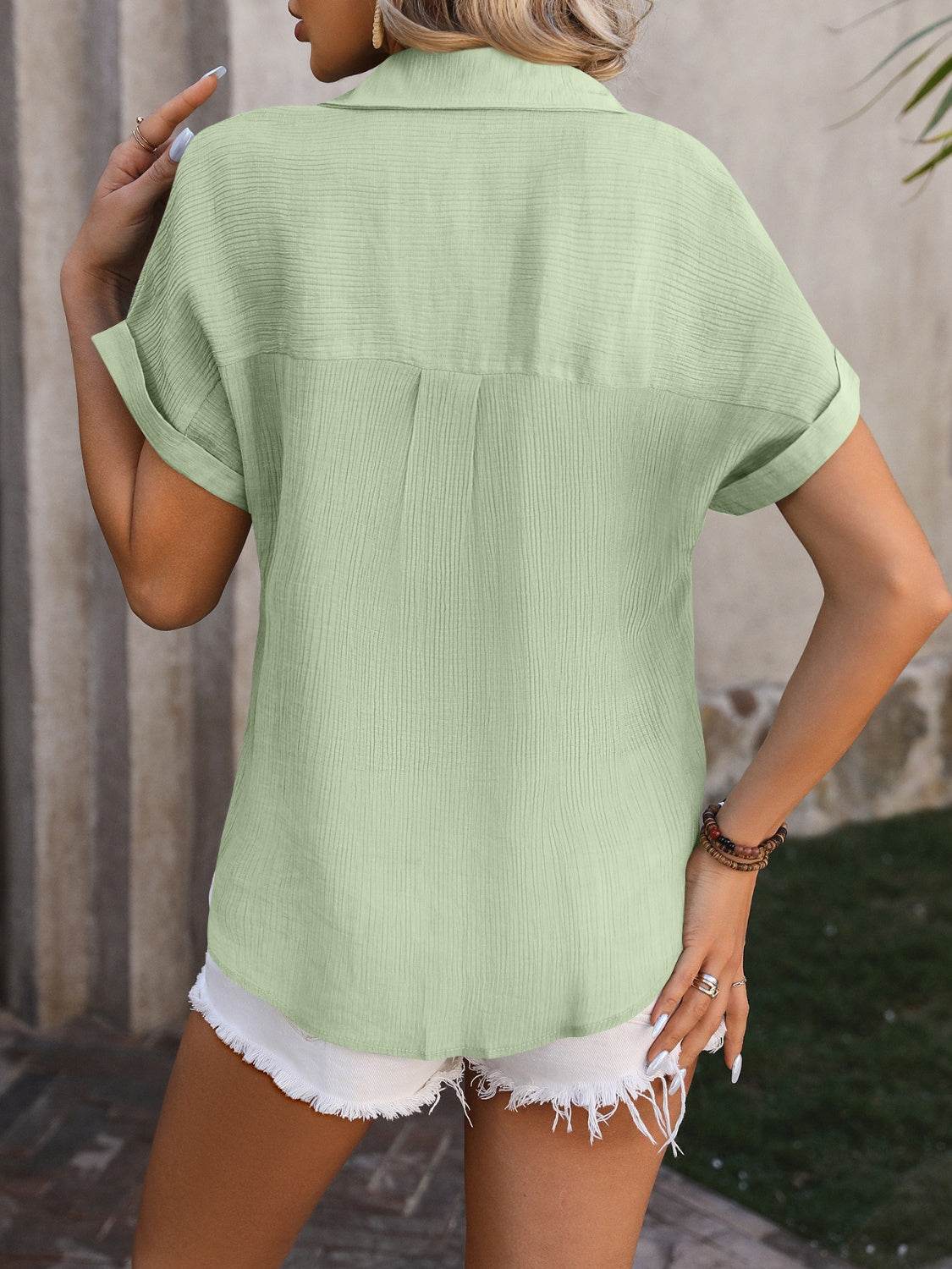 Mandy Button Up Short Sleeve Shirt - Selvanelle