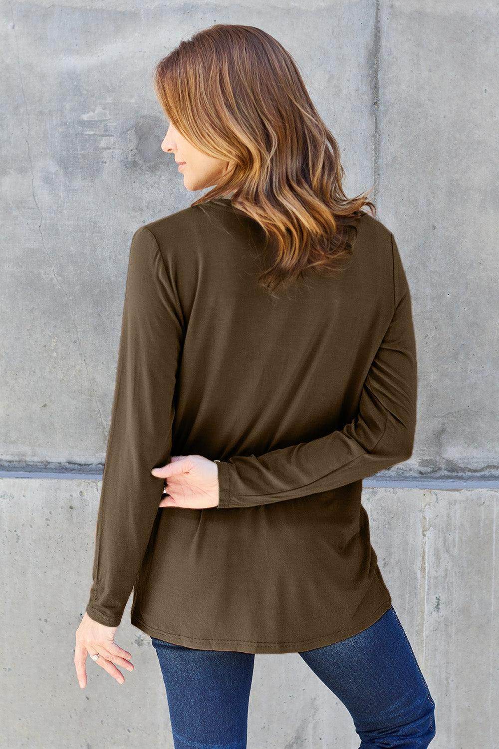 Basic Bae Full Size V-Neck Long Sleeve Top for Women - Selvanelle