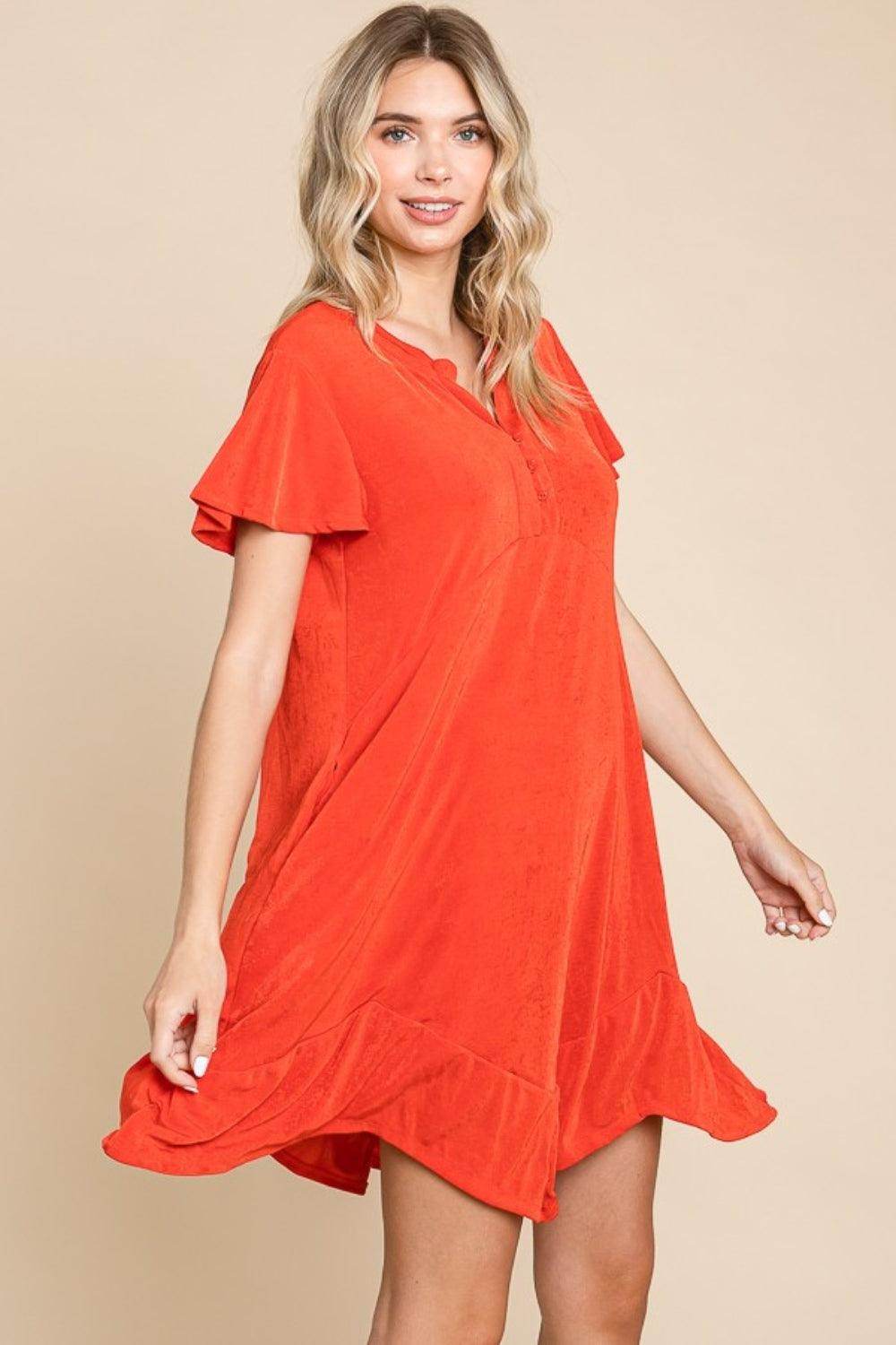 Culture Code Full Size Short Sleeve Ruffled Hem Dress - Selvanelle