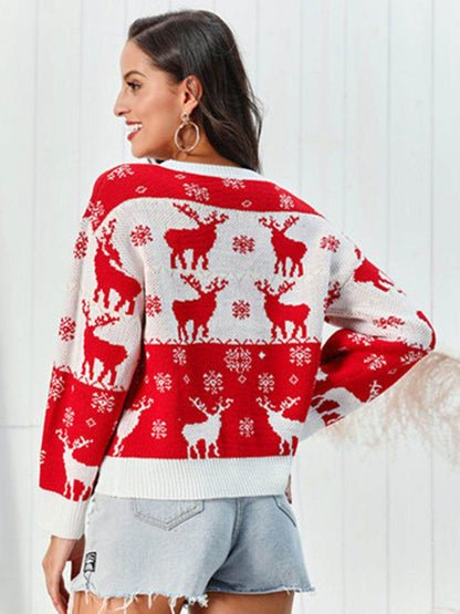 Reindeer Round Neck Sweater for Cozy Winter Style - Selvanelle