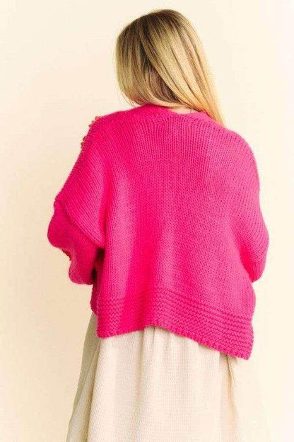 Davi & Dani Floral Applique Open Front Drop Shoulder Cardigan - Selvanelle