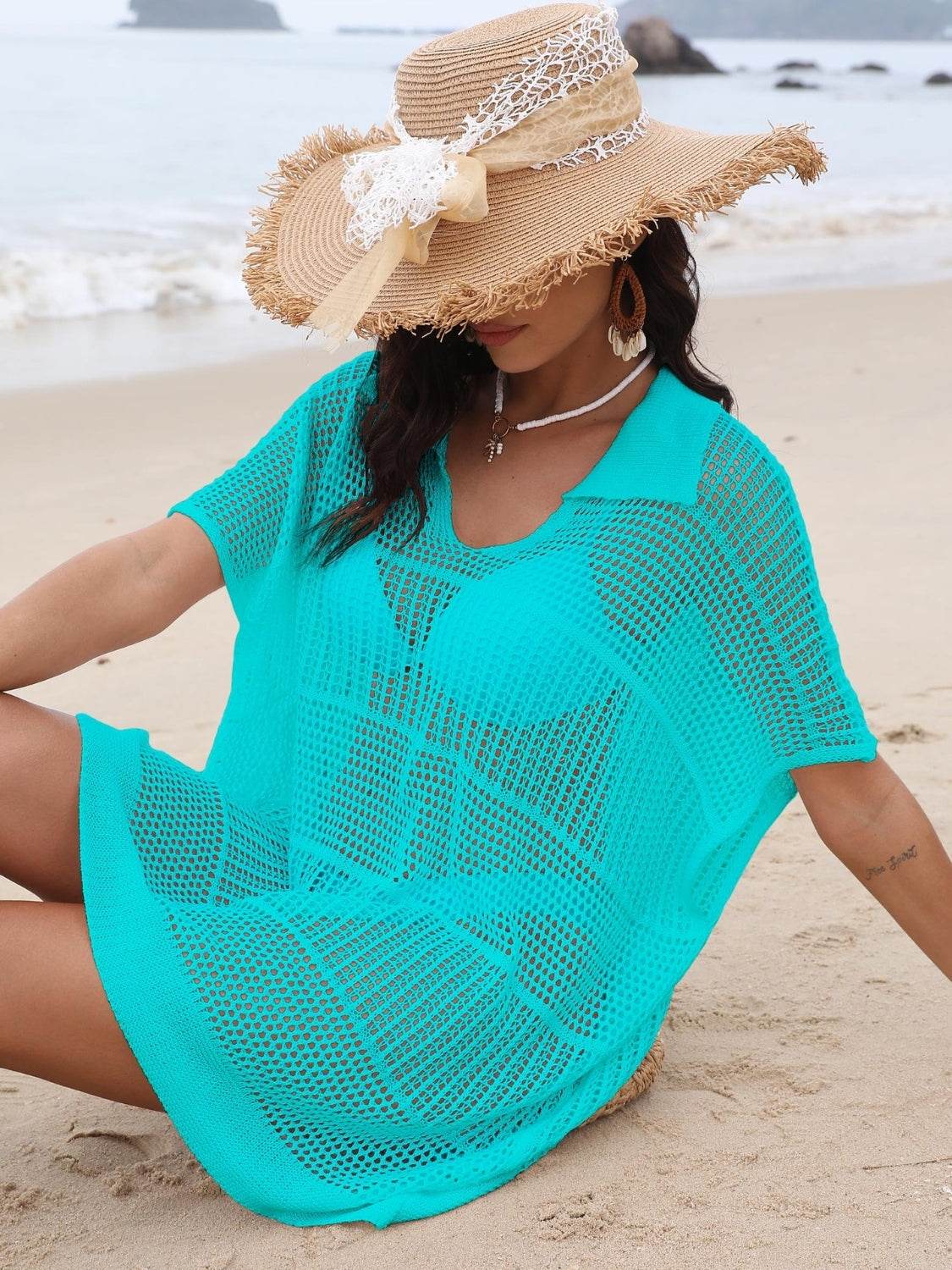 Hollow Out Collared Neck Cover-Up - Selvanelle