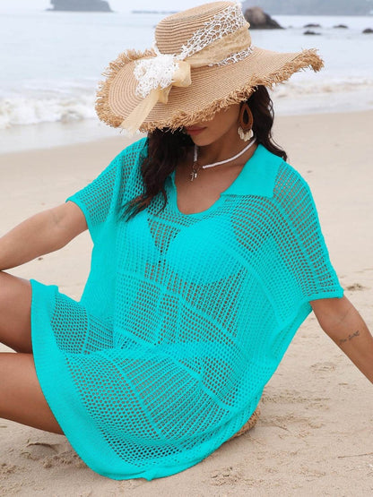Hollow Out Collared Neck Cover-Up - Selvanelle