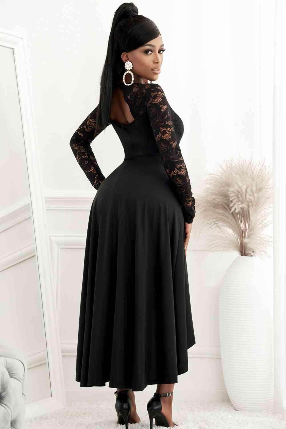 Lace High-Low V-Neck Dress for Elegant Evening Wear - Selvanelle