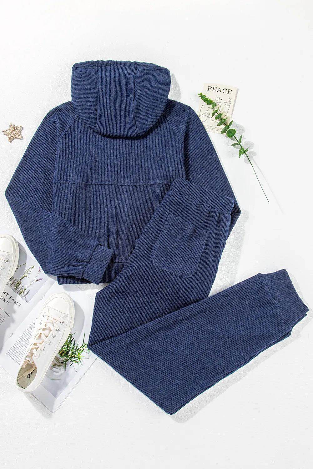 Drawstring Half Zip Hoodie and Joggers Active Set for Women - Selvanelle
