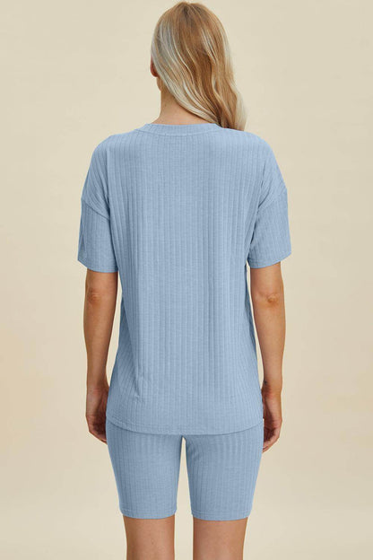 Basic Bae Full Size Ribbed V-Neck Top and Shorts Set For Women - Selvanelle