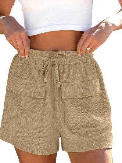 Drawstring High Waist Shorts with Pockets for Women - Selvanelle