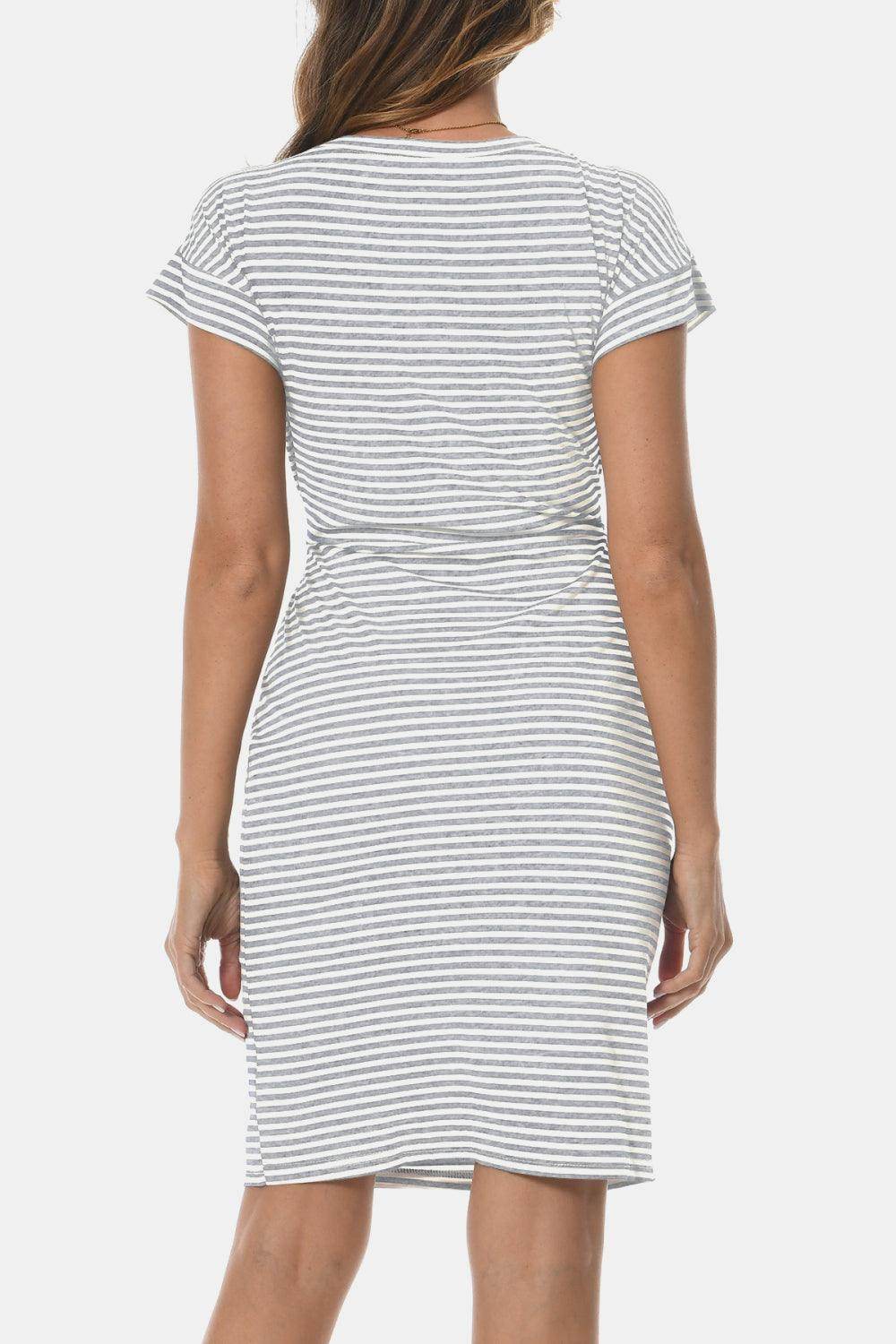 Tie Front Round Neck Short Sleeve Dress for Women - Selvanelle